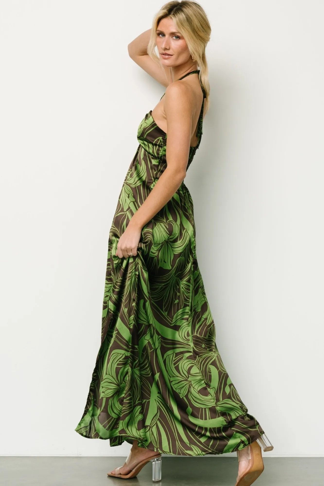 Baltic Born Norah Halter Dress | Brown + Green Print