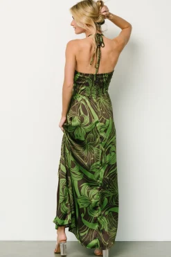 Baltic Born Norah Halter Dress | Brown + Green Print