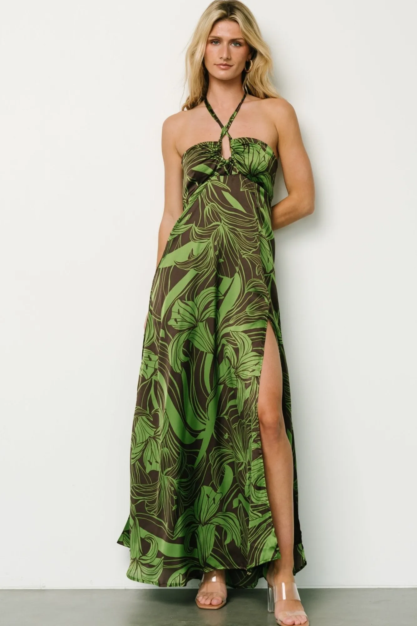 Baltic Born Norah Halter Dress | Brown + Green Print