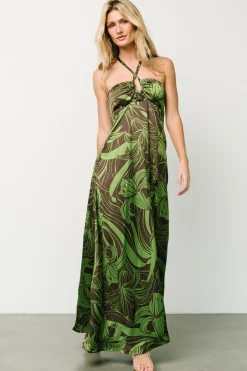 Baltic Born Norah Halter Dress | Brown + Green Print