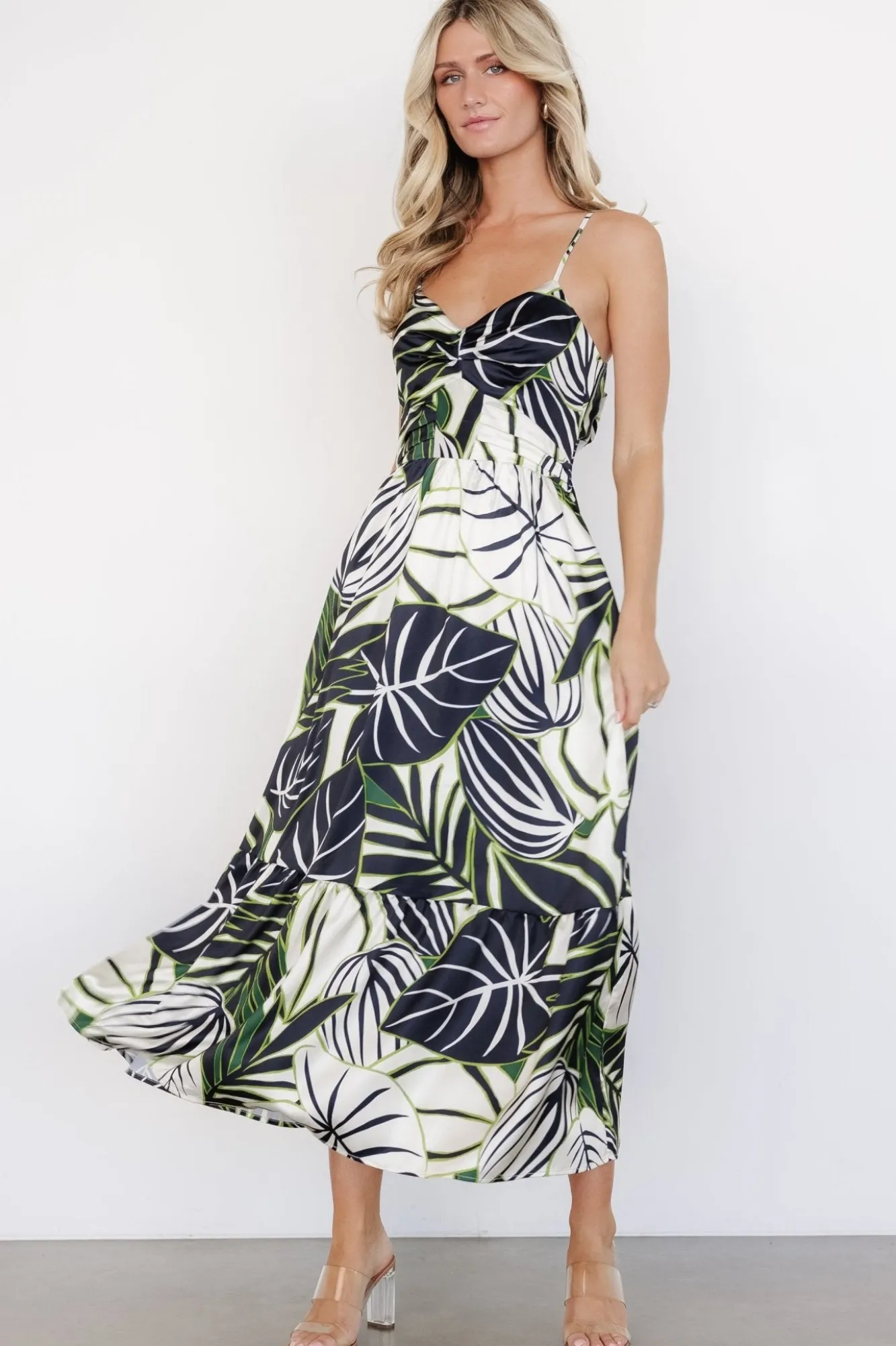 Baltic Born Norita Tie Back Tank Dress | Black + Green Print