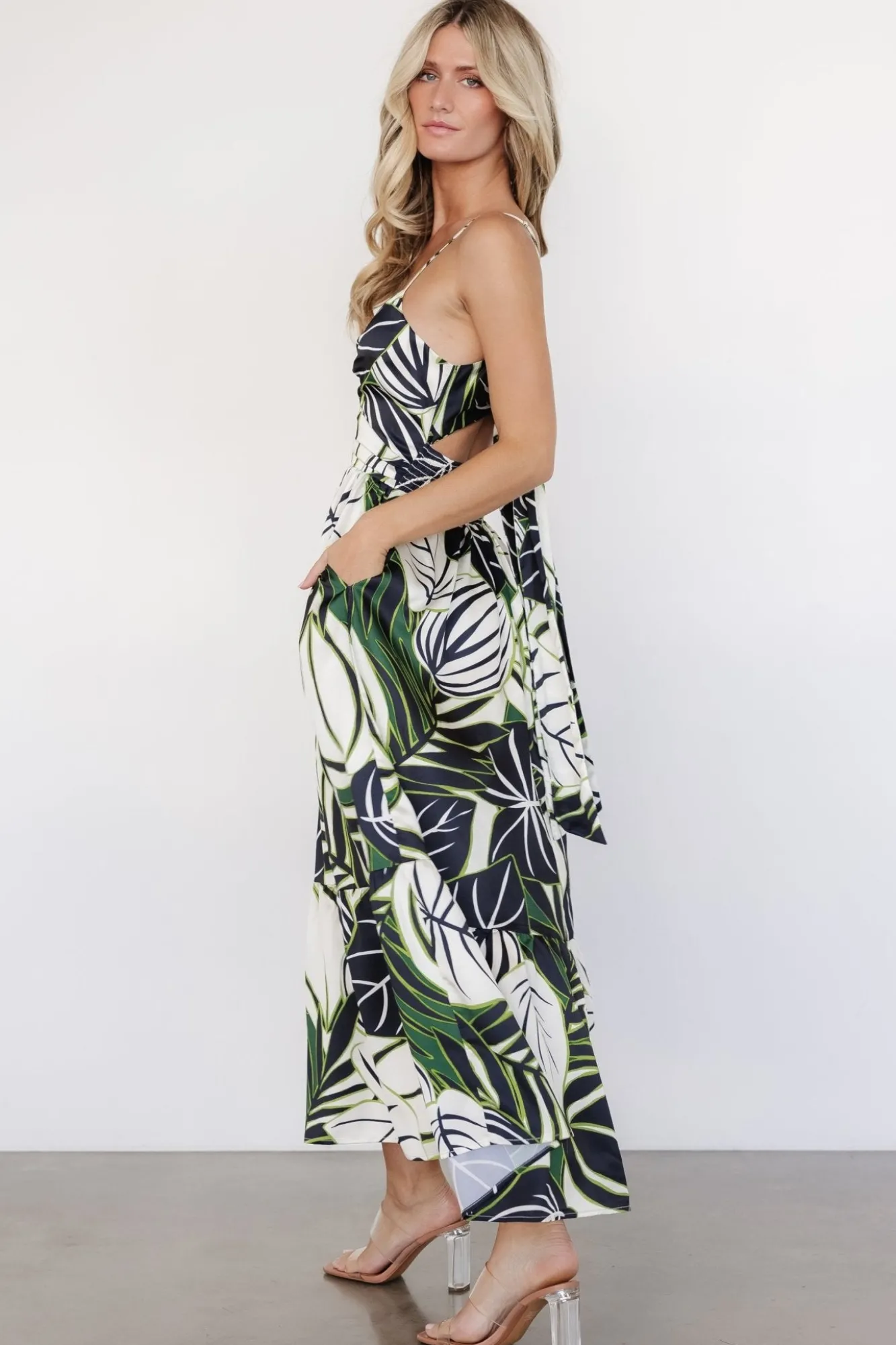 Baltic Born Norita Tie Back Tank Dress | Black + Green Print