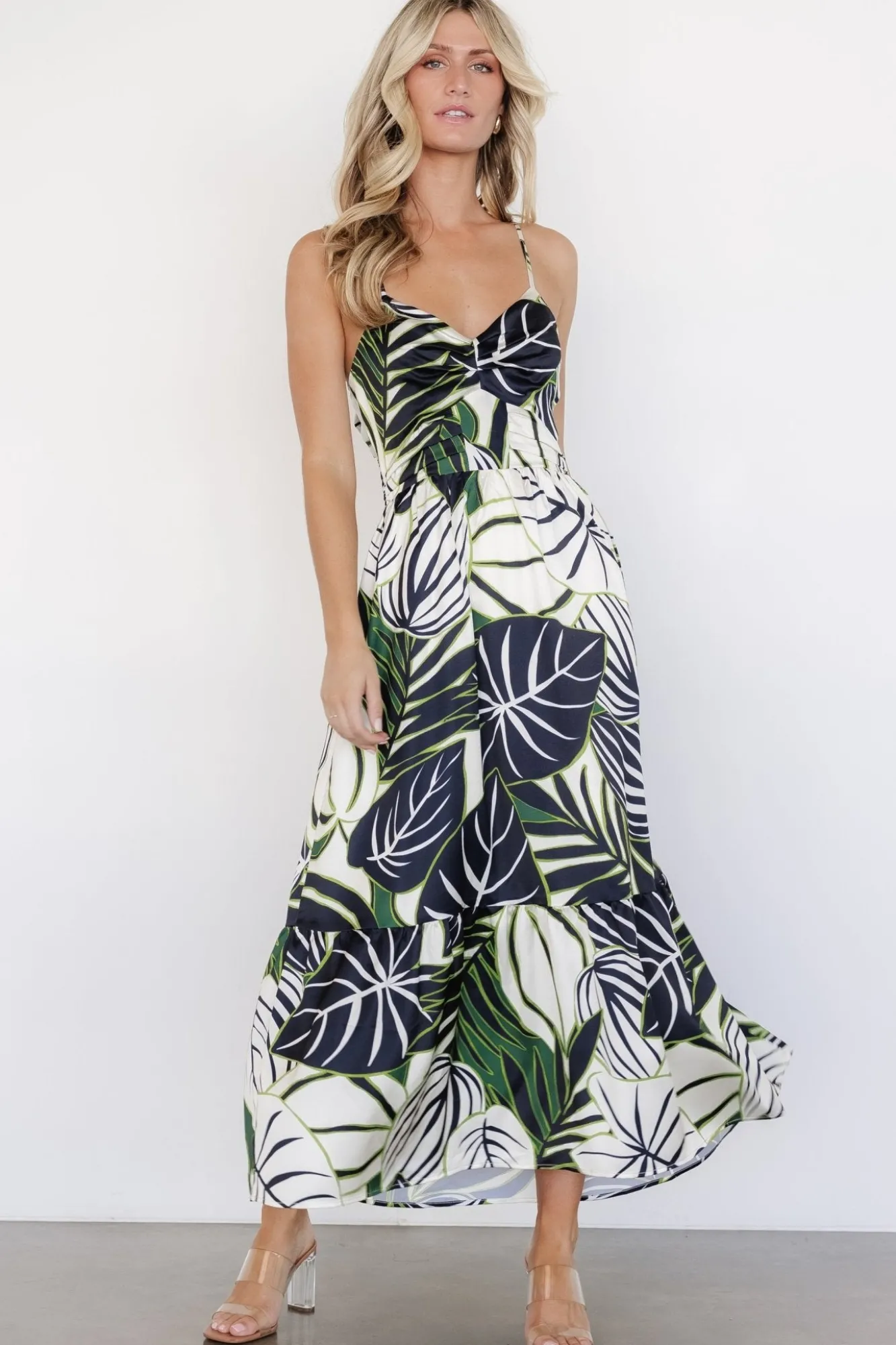 Baltic Born Norita Tie Back Tank Dress | Black + Green Print