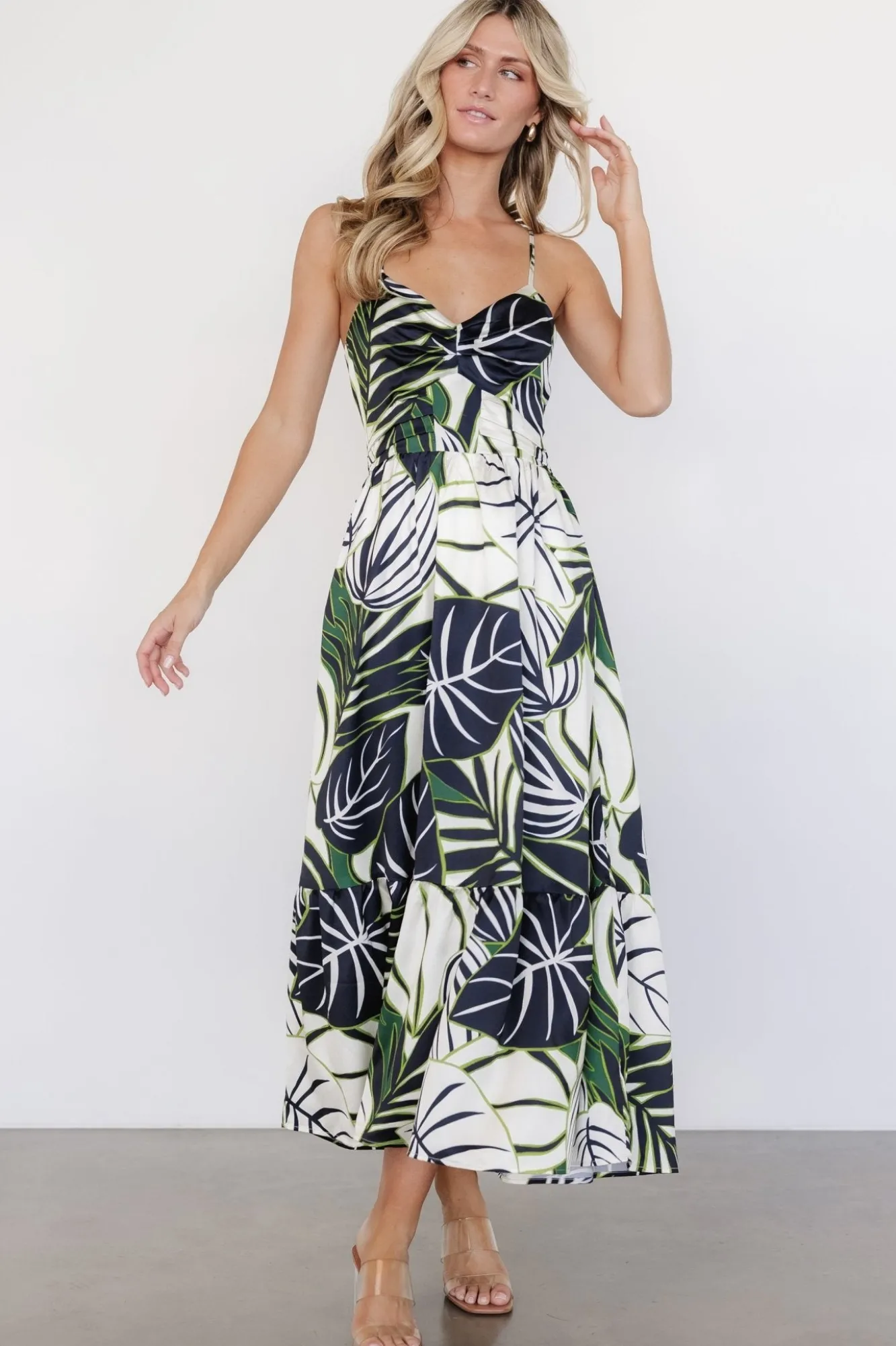 Baltic Born Norita Tie Back Tank Dress | Black + Green Print