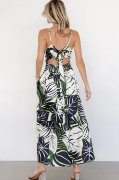 Baltic Born Norita Tie Back Tank Dress | Black + Green Print