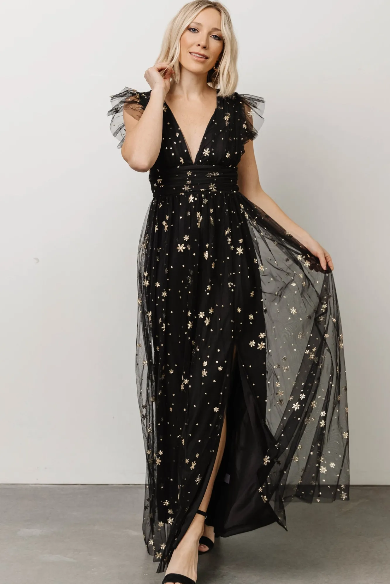 Baltic Born Nova Shimmer Maxi Dress | Black + Gold