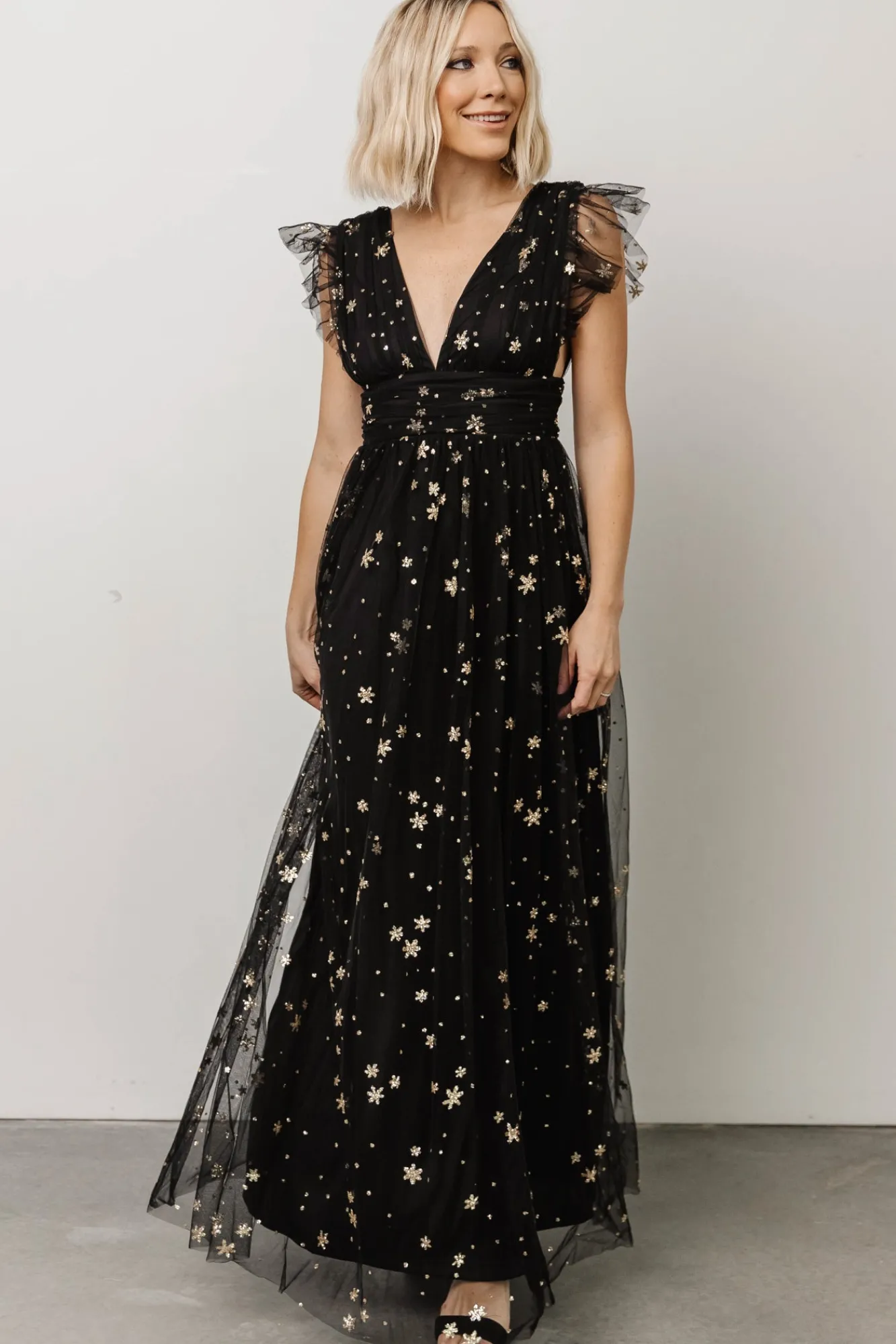 Baltic Born Nova Shimmer Maxi Dress | Black + Gold