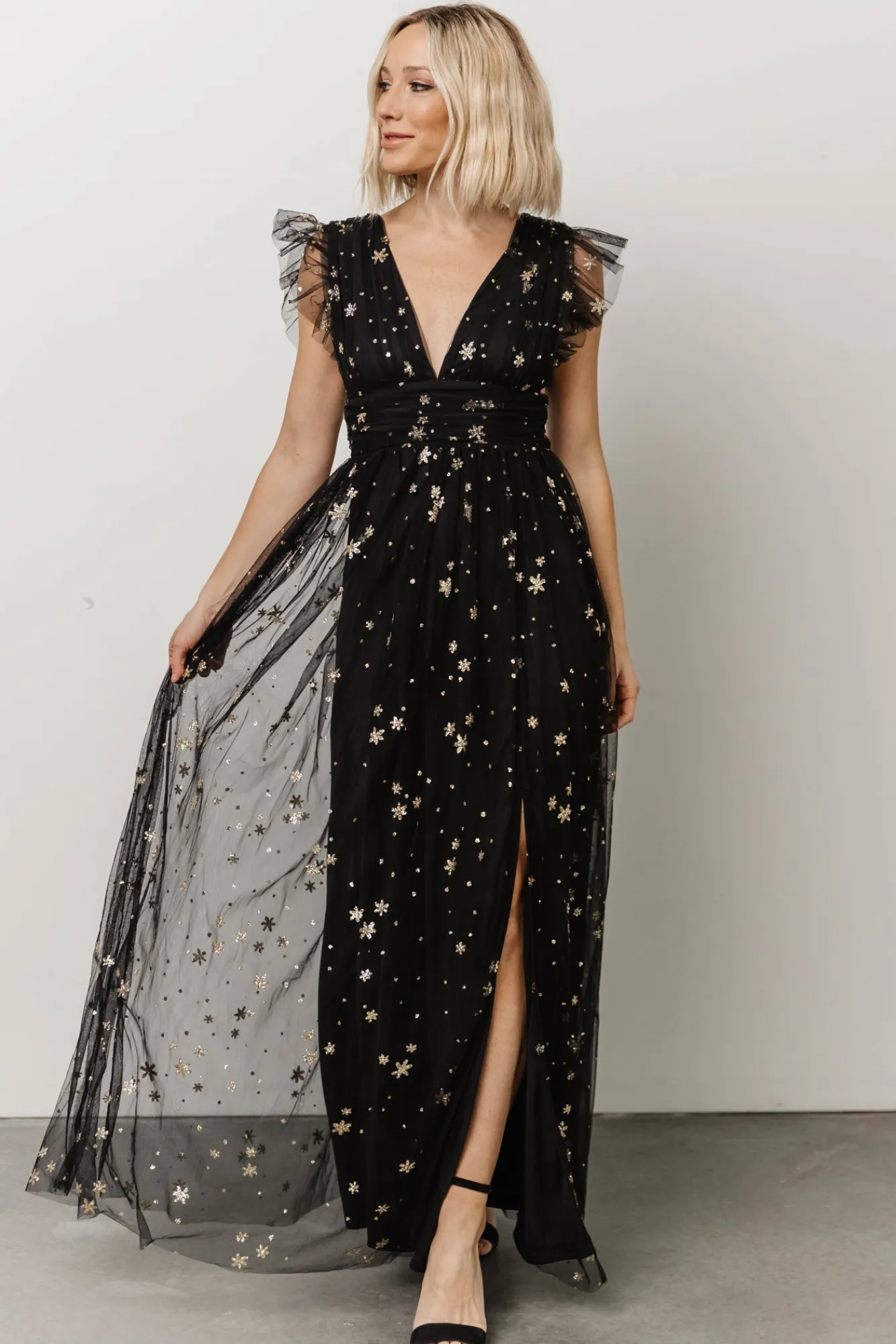 Baltic Born Nova Shimmer Maxi Dress | Black + Gold