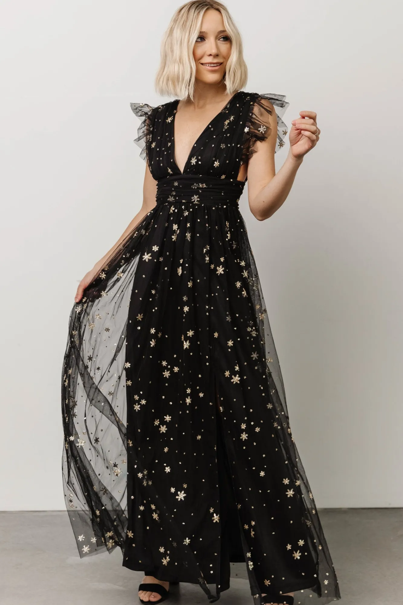 Baltic Born Nova Shimmer Maxi Dress | Black + Gold