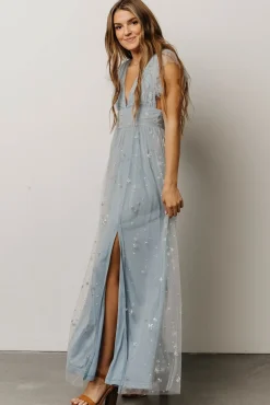 Baltic Born Nova Shimmer Maxi Dress | Dusty Blue + Silver