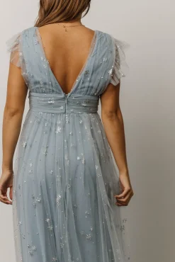 Baltic Born Nova Shimmer Maxi Dress | Dusty Blue + Silver