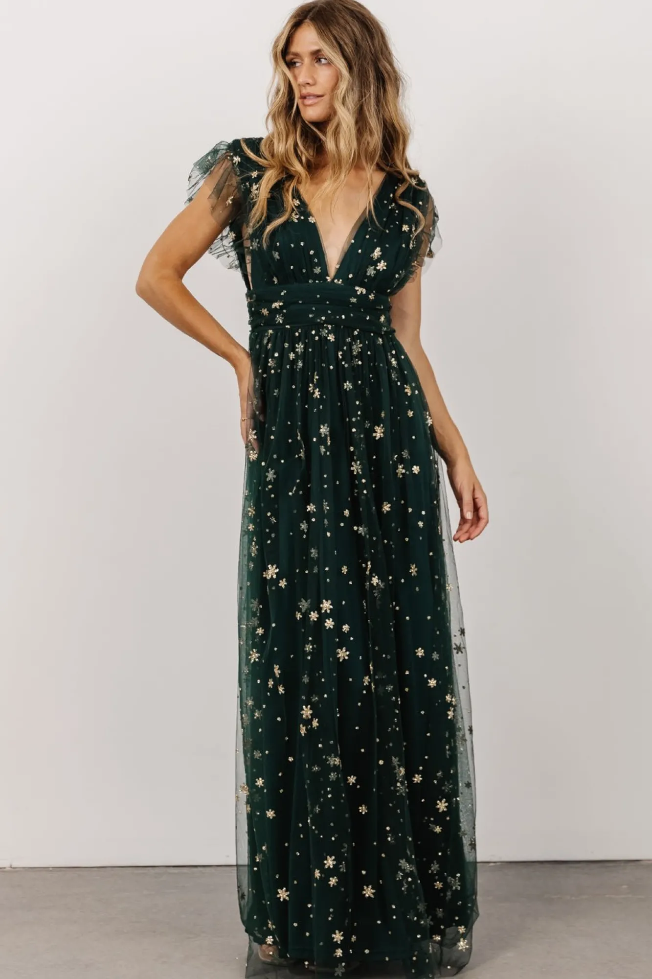 Baltic Born Nova Shimmer Maxi Dress | Green + Gold