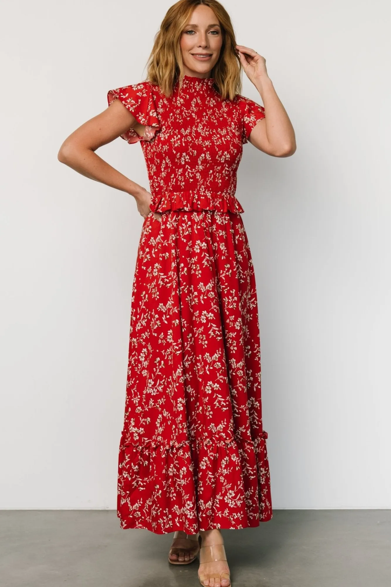 Baltic Born Orla Ruffle Maxi Dress | Red floral