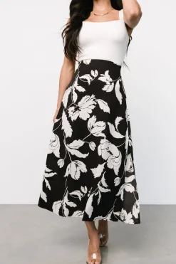 Baltic Born Osaka Midi Skirt | Black + White Floral