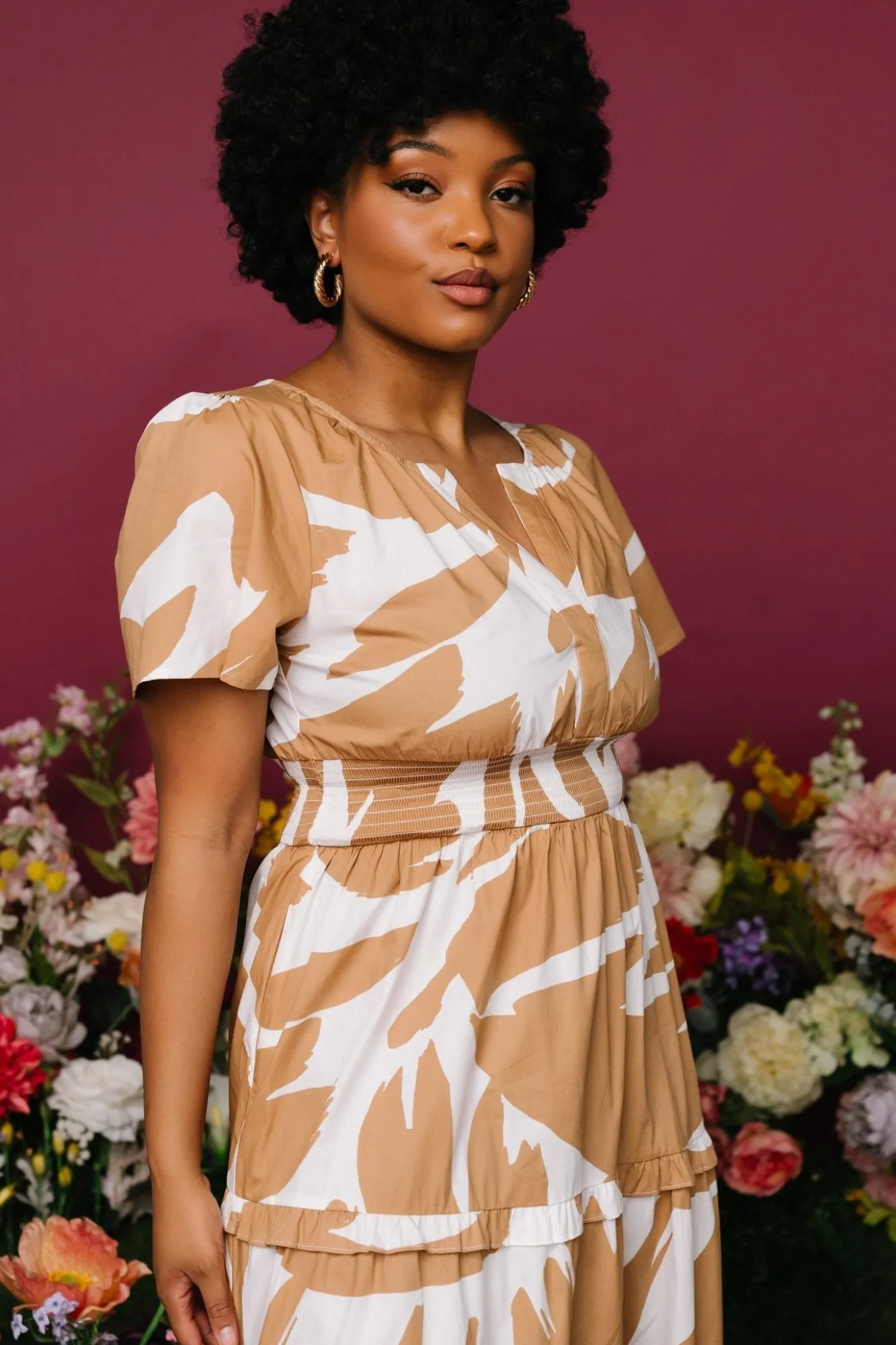 Baltic Born Palmer Tiered Maxi Dress | Camel + White