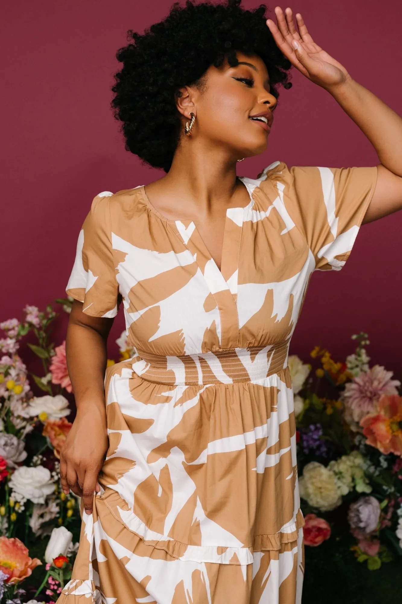 Baltic Born Palmer Tiered Maxi Dress | Camel + White