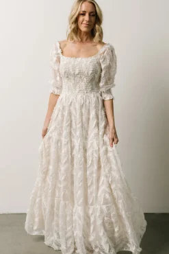 Baltic Born Paloma Smocked Feather Maxi Dress | Off White