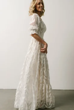 Baltic Born Paloma Smocked Feather Maxi Dress | Off White