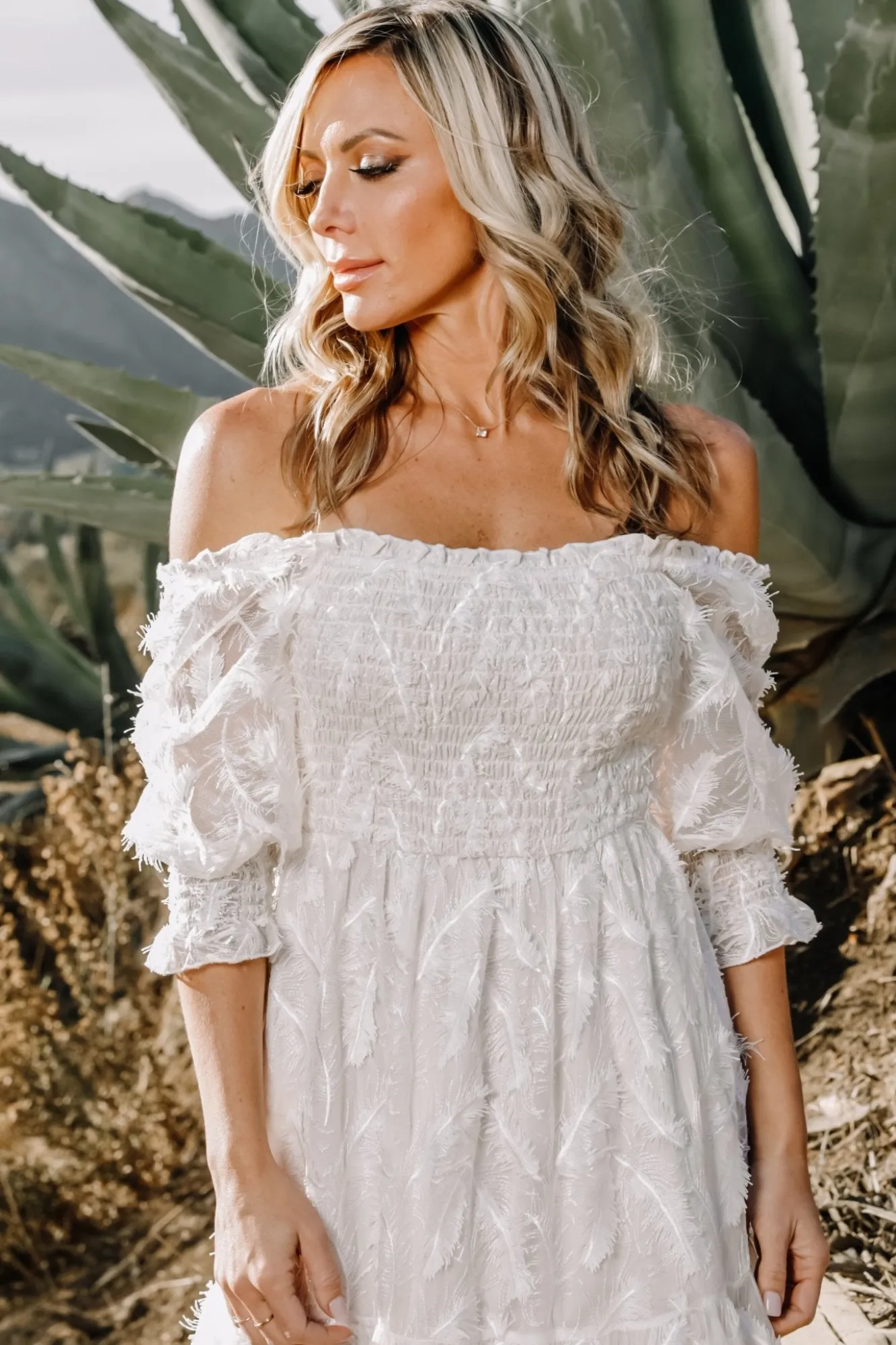 Baltic Born Paloma Smocked Feather Maxi Dress | Off White