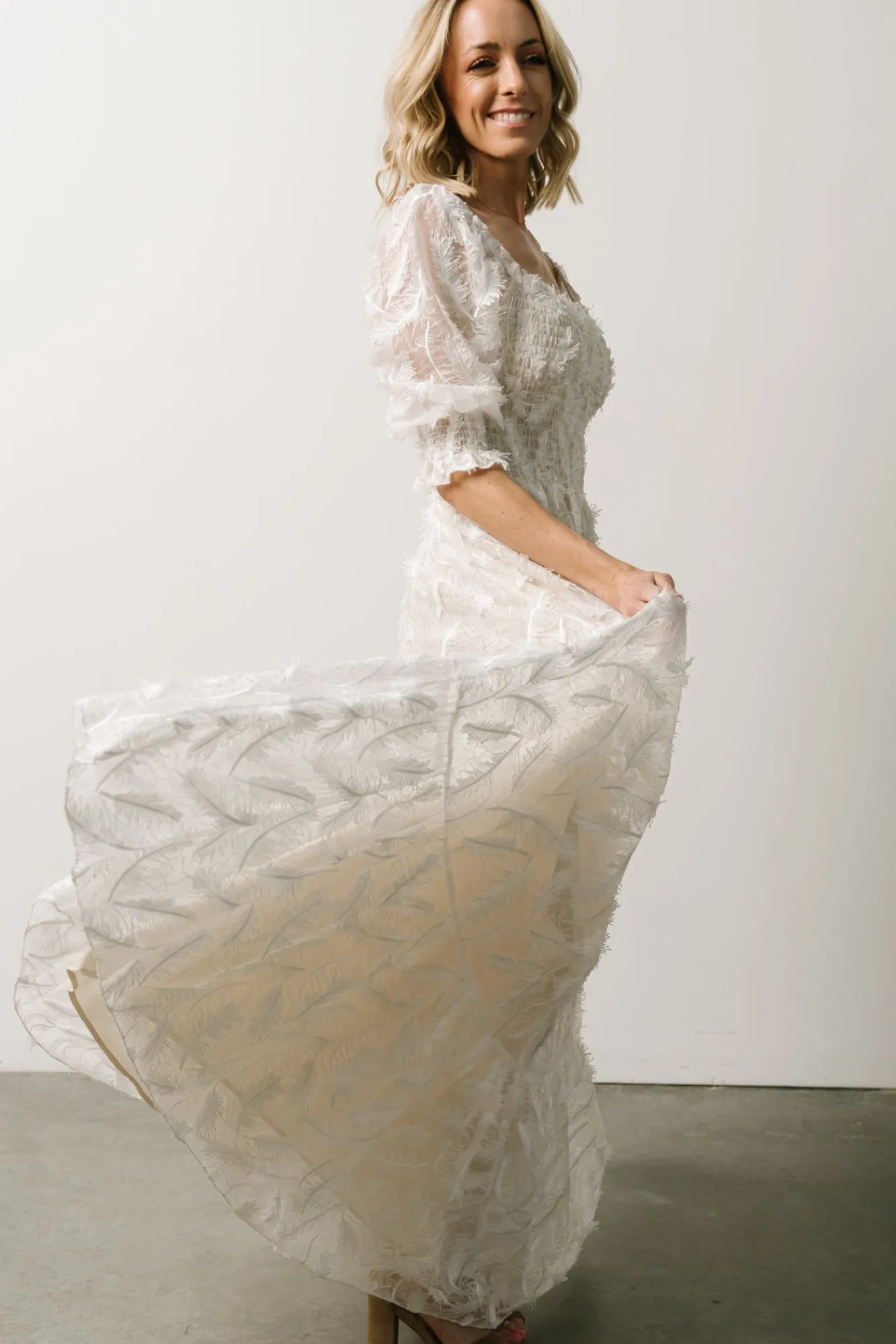 Baltic Born Paloma Smocked Feather Maxi Dress | Off White