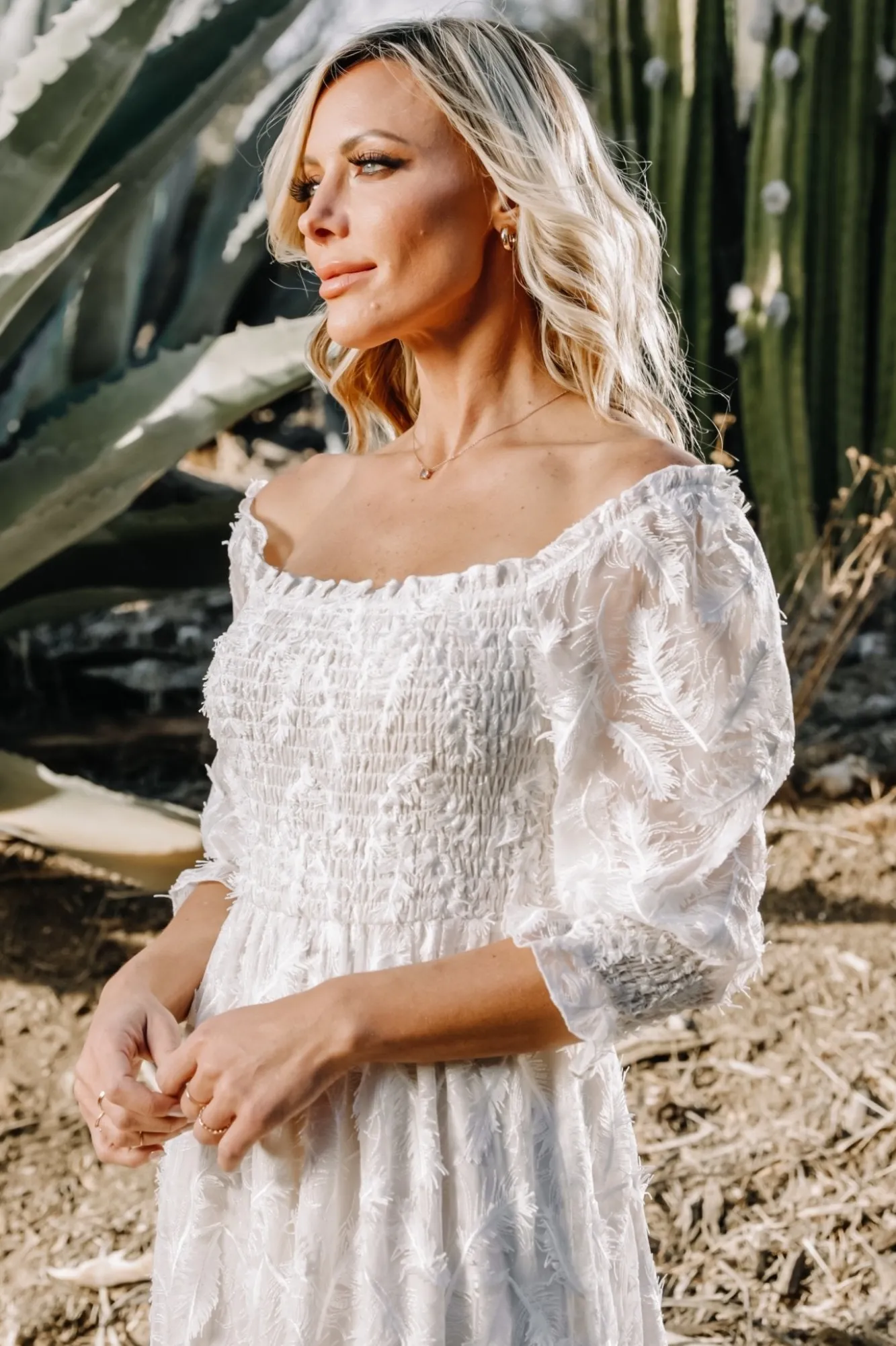 Baltic Born Paloma Smocked Feather Maxi Dress | Off White