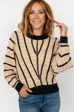Baltic Born Paola Pointelle Sweater | Beige + Navy