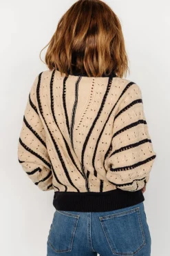 Baltic Born Paola Pointelle Sweater | Beige + Navy