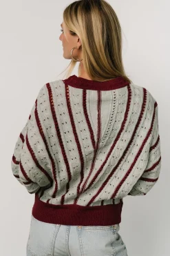 Baltic Born Paola Pointelle Sweater | Light Blue + Burgundy