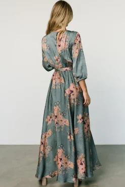 Baltic Born Paula Satin Maxi Dress | Blue + Pink Multi