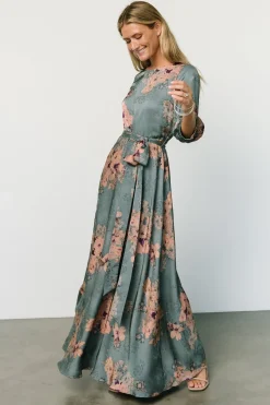 Baltic Born Paula Satin Maxi Dress | Blue + Pink Multi