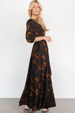 Baltic Born Paula Satin Maxi Dress | Deep Brown Floral