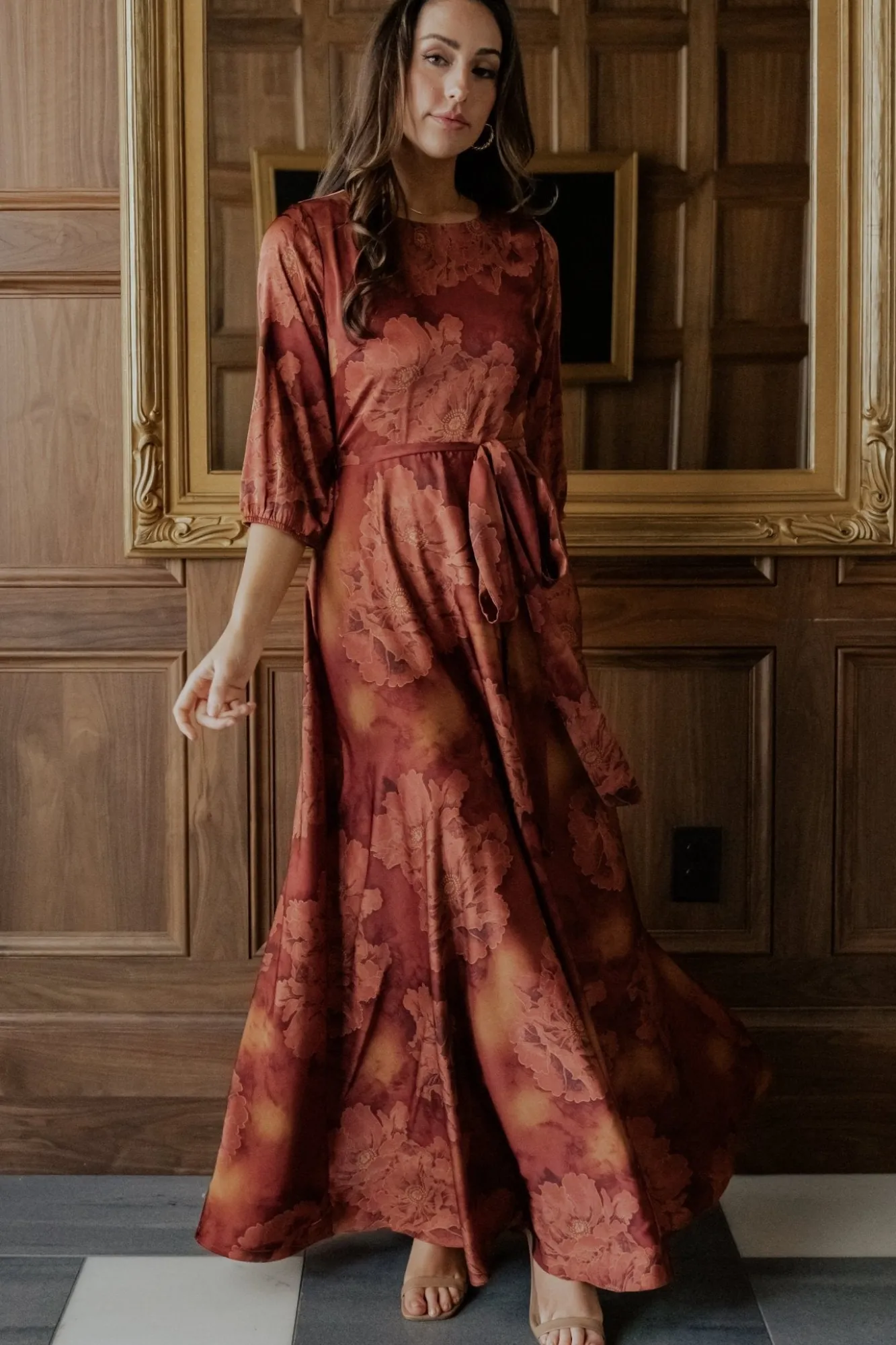 Baltic Born Paula Satin Maxi Dress | Terracotta Floral