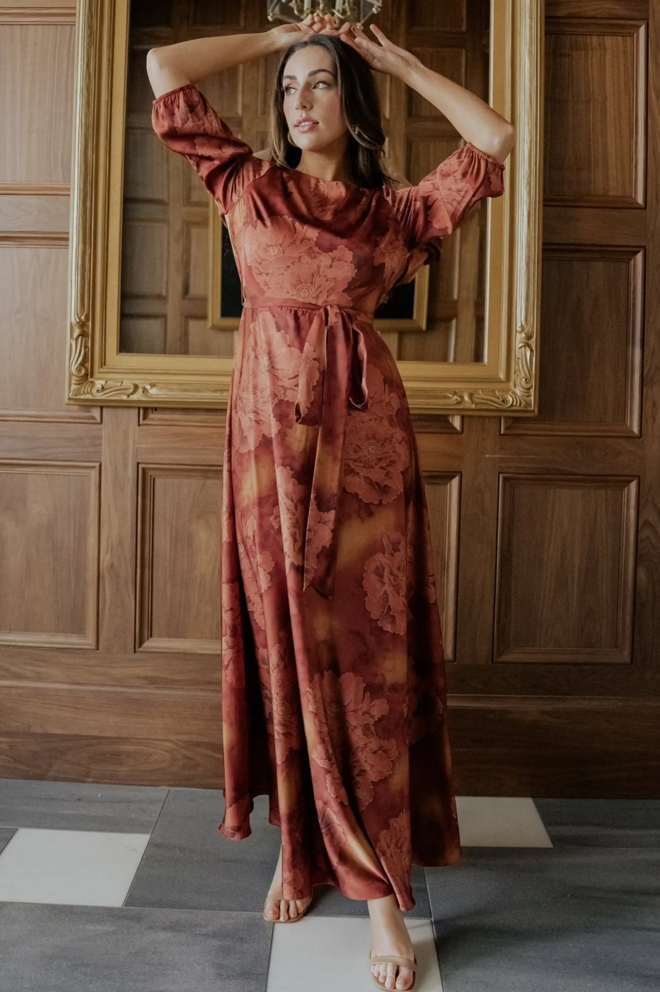 Baltic Born Paula Satin Maxi Dress | Terracotta Floral