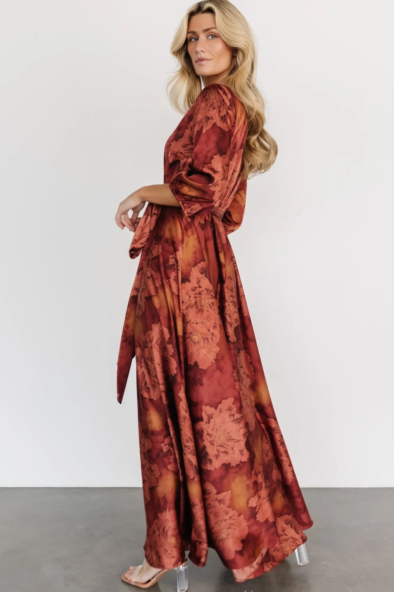 Baltic Born Paula Satin Maxi Dress | Terracotta Floral
