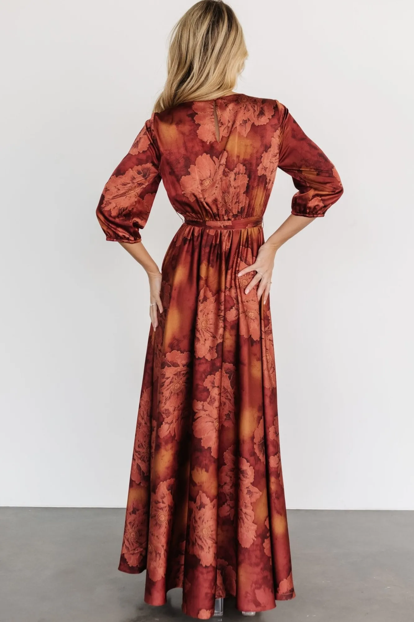 Baltic Born Paula Satin Maxi Dress | Terracotta Floral
