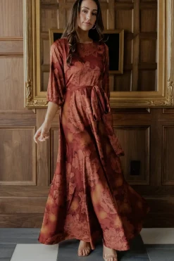 Baltic Born Paula Satin Maxi Dress | Terracotta Floral