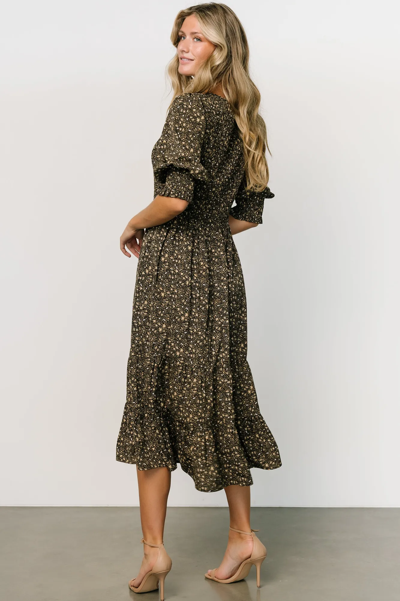 Baltic Born Pele Tiered Midi Dress | Black Floral