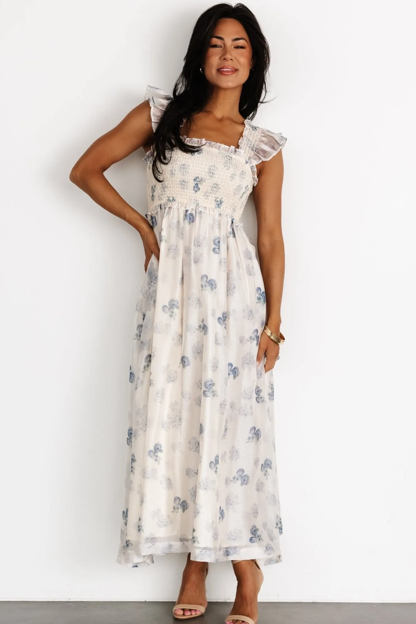 Baltic Born Phoebe Midi Dress | Cream + Blue Floral