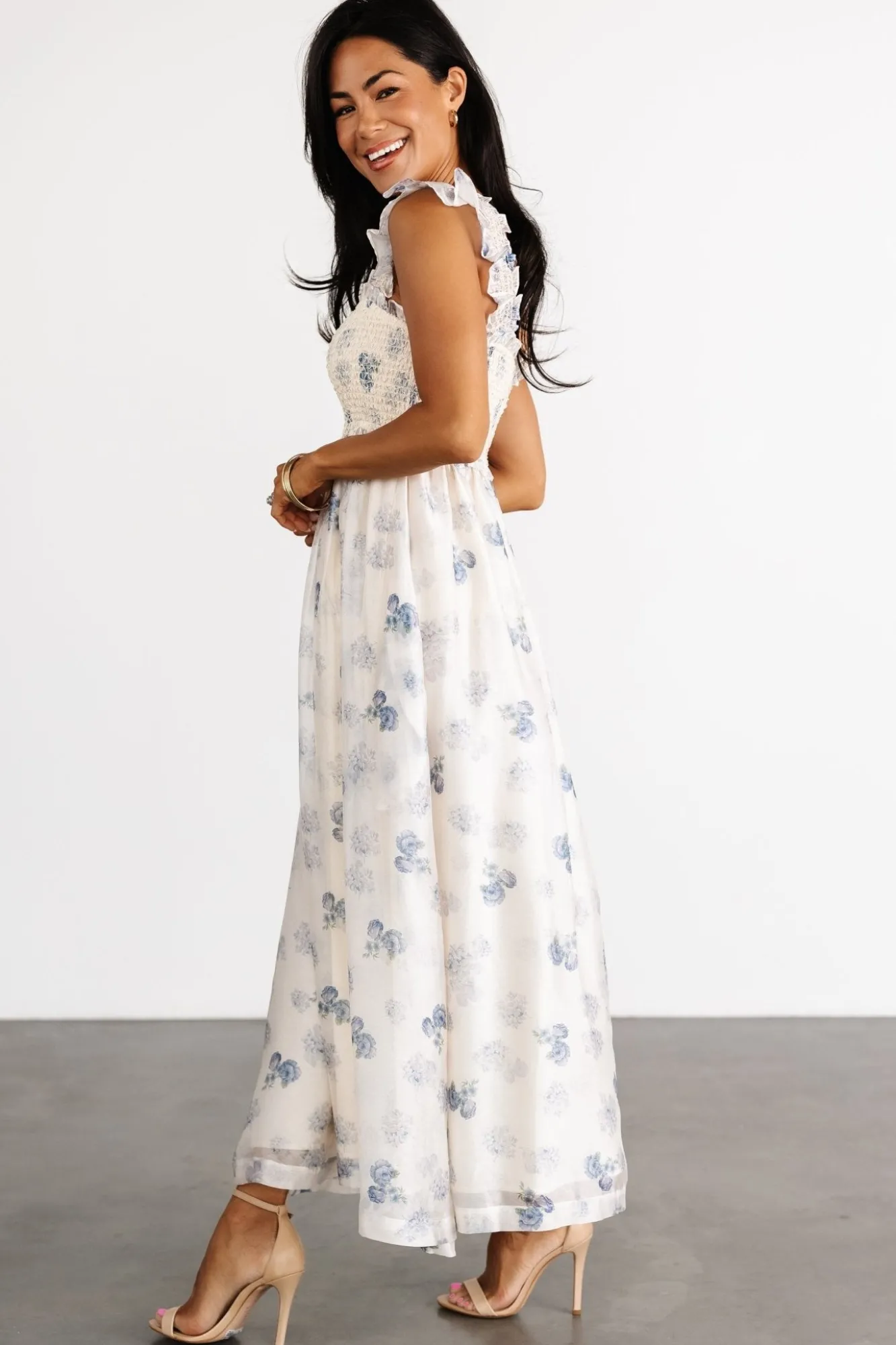 Baltic Born Phoebe Midi Dress | Cream + Blue Floral