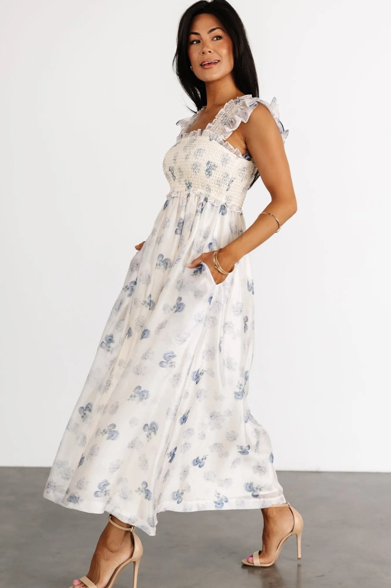 Baltic Born Phoebe Midi Dress | Cream + Blue Floral