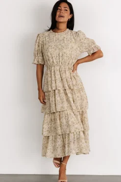 Baltic Born Pia Tiered Midi Dress | Light Sage Floral