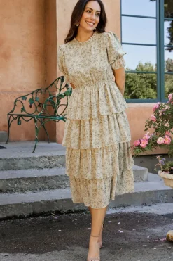 Baltic Born Pia Tiered Midi Dress | Light Sage Floral