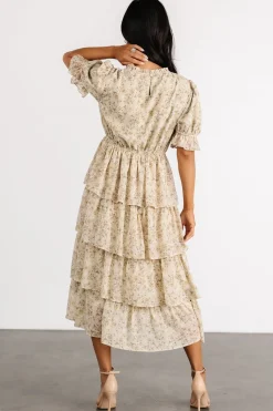 Baltic Born Pia Tiered Midi Dress | Light Sage Floral