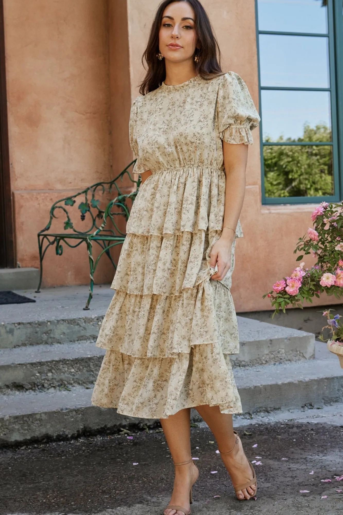 Baltic Born Pia Tiered Midi Dress | Light Sage Floral