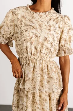 Baltic Born Pia Tiered Midi Dress | Pale Yellow Floral