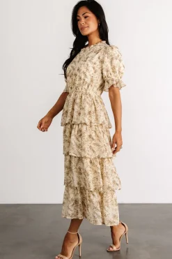 Baltic Born Pia Tiered Midi Dress | Pale Yellow Floral