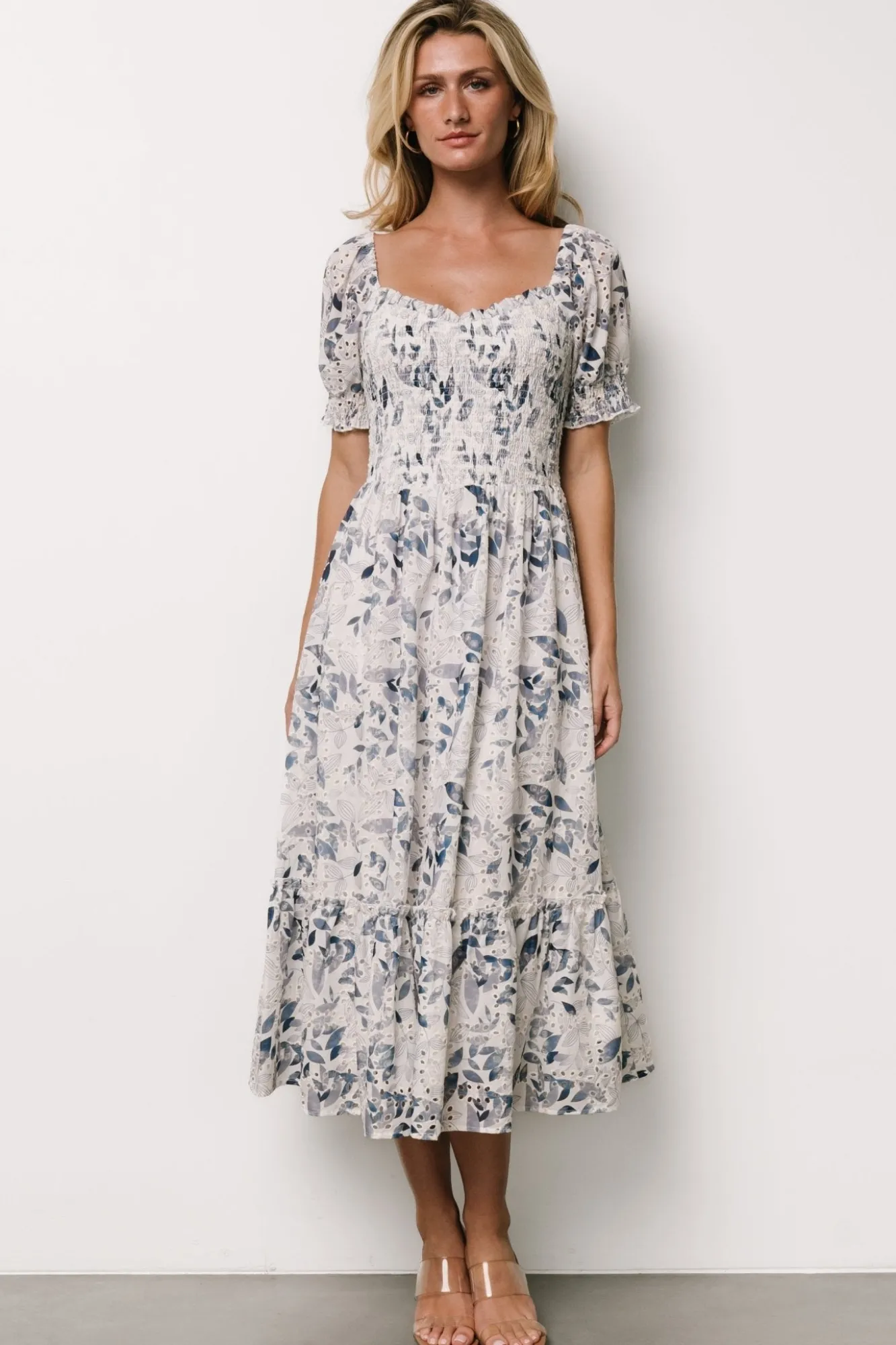 Baltic Born Piper Eyelet Midi Dress | Off White + Blue Floral