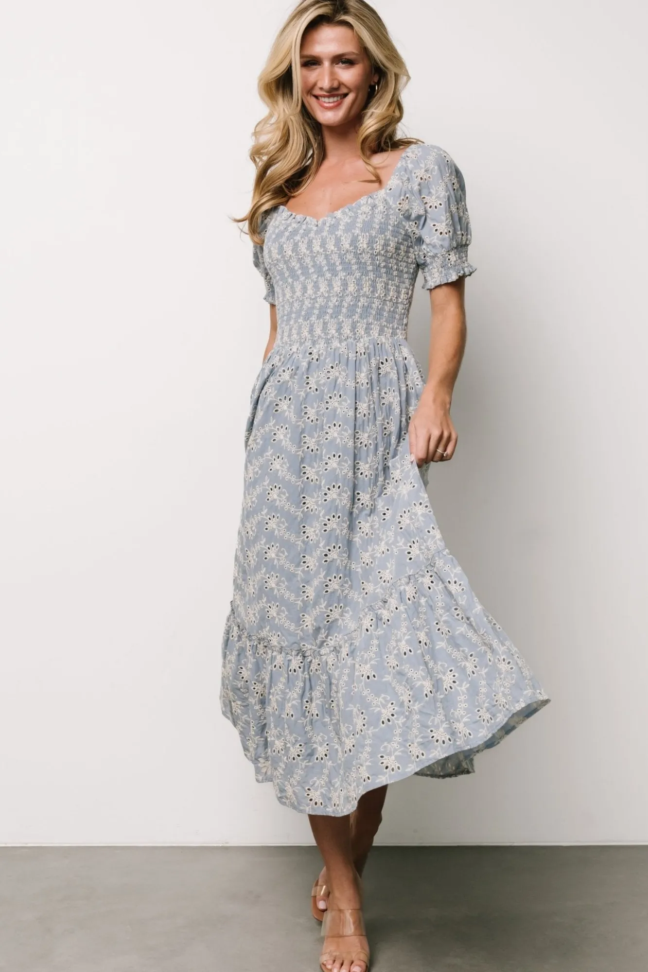 Baltic Born Piper Eyelet Midi Dress | Blue + Ivory