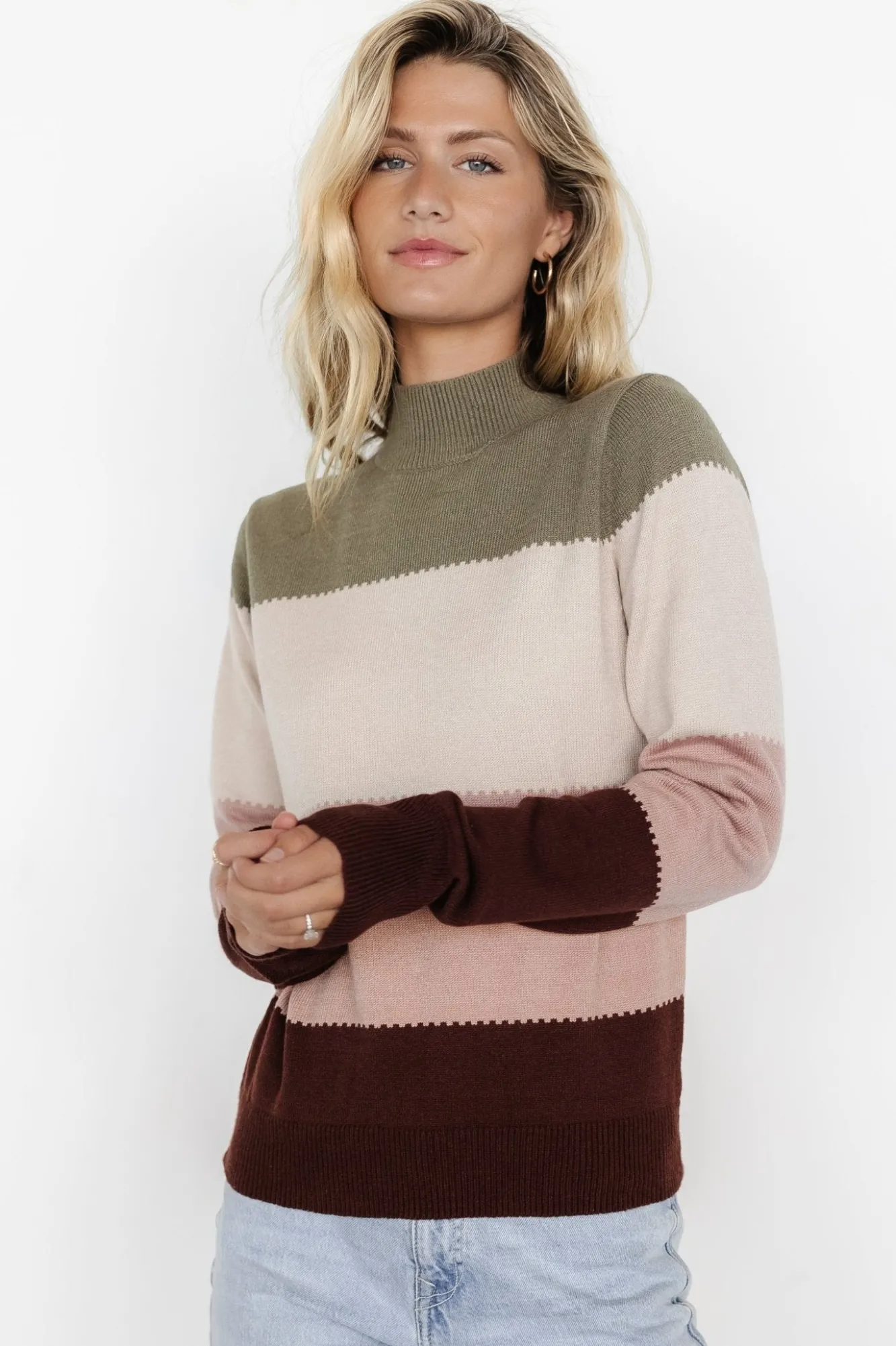 Baltic Born Porter Color Block Sweater | Olive Multi