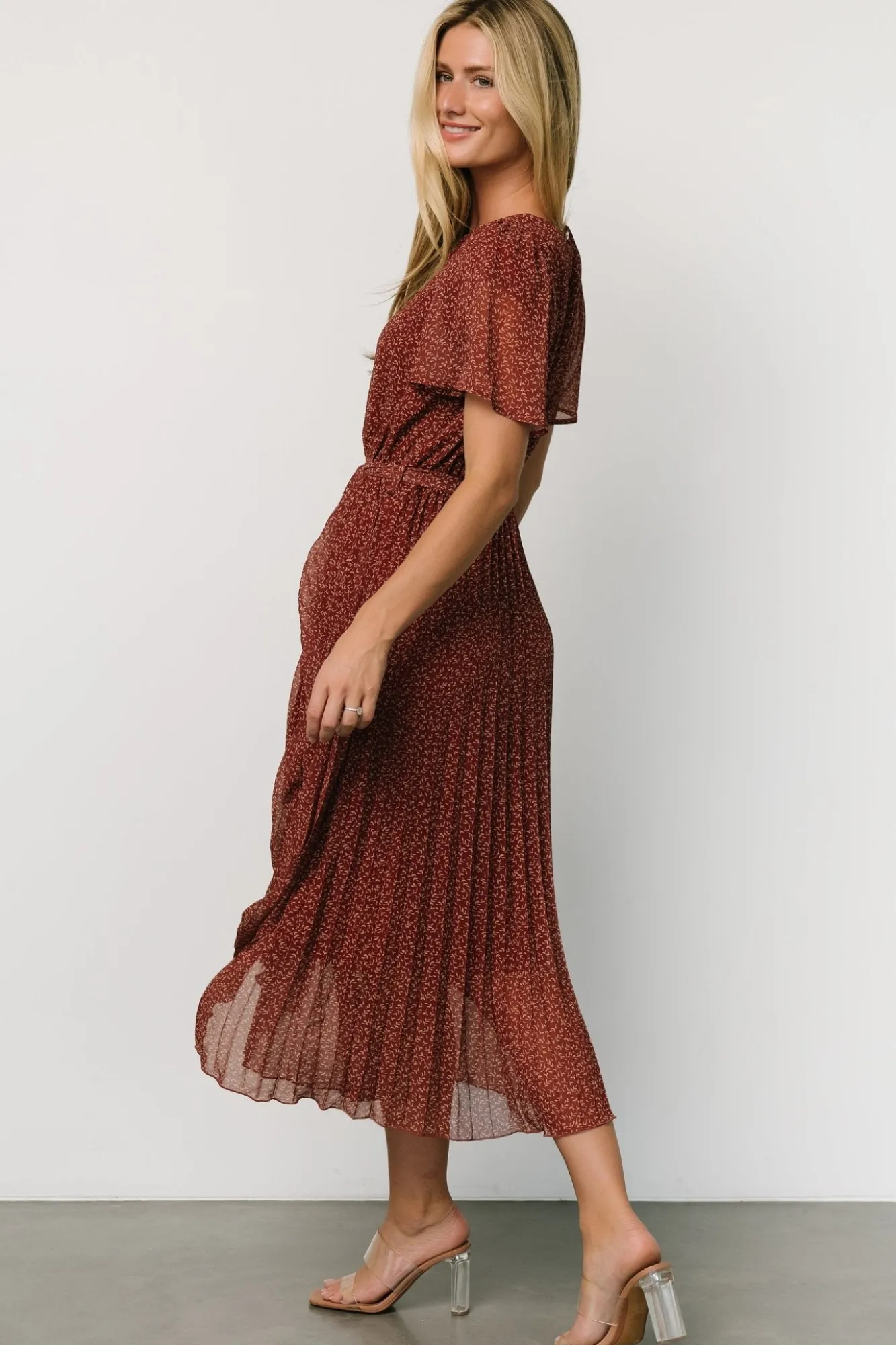 Baltic Born Prim Pleated Dress | Dark Rust